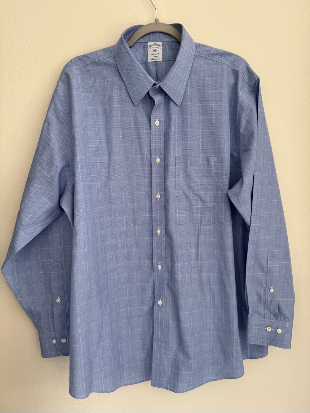 BROOKS BROTHERS Button Down Preppy Shirt - Men's Size 17 1/2  34/35 - Blue Plaid